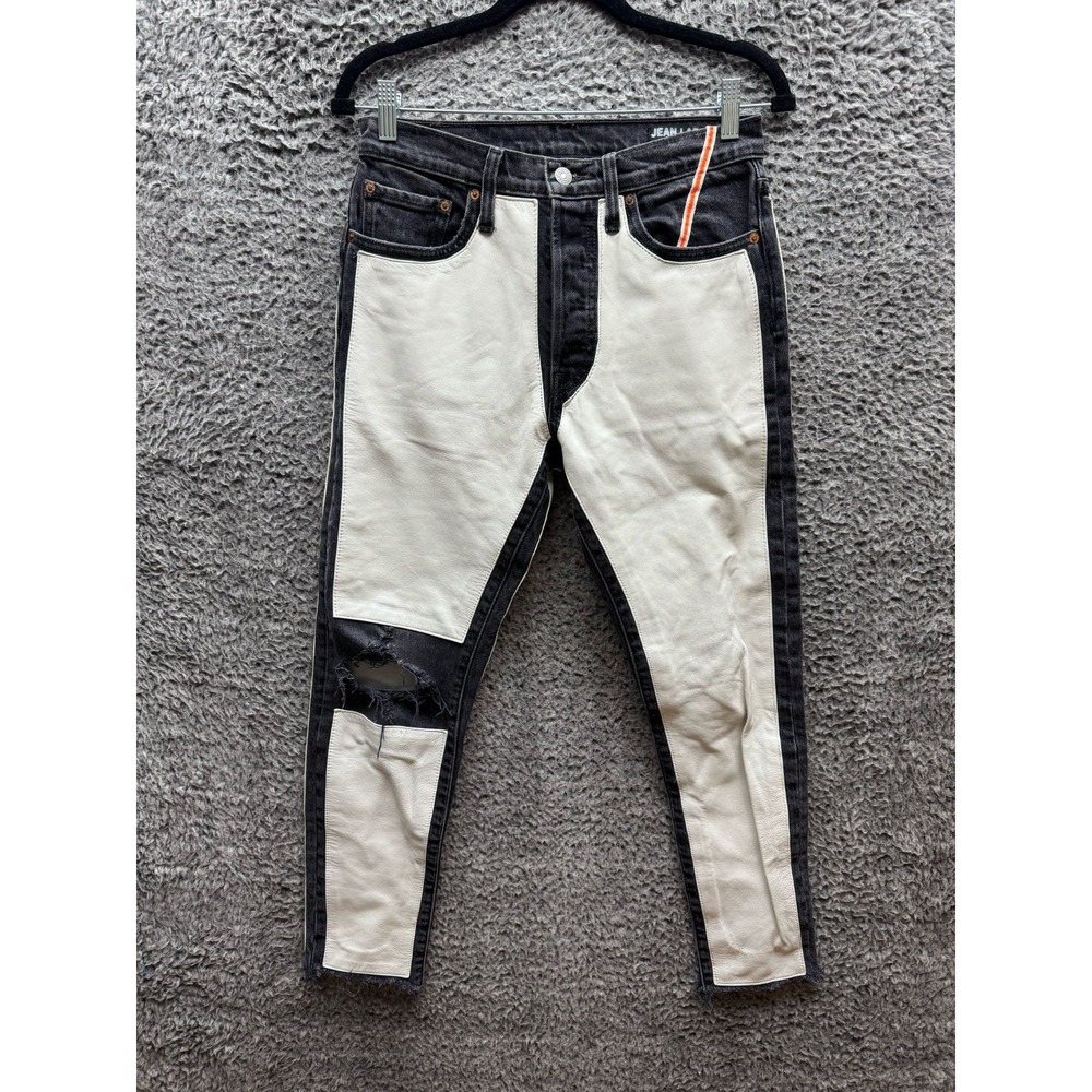 Levi's 501 Jean Lab Distressed Custom Leather Denim Jeans Womens Size 28 x‎ 27